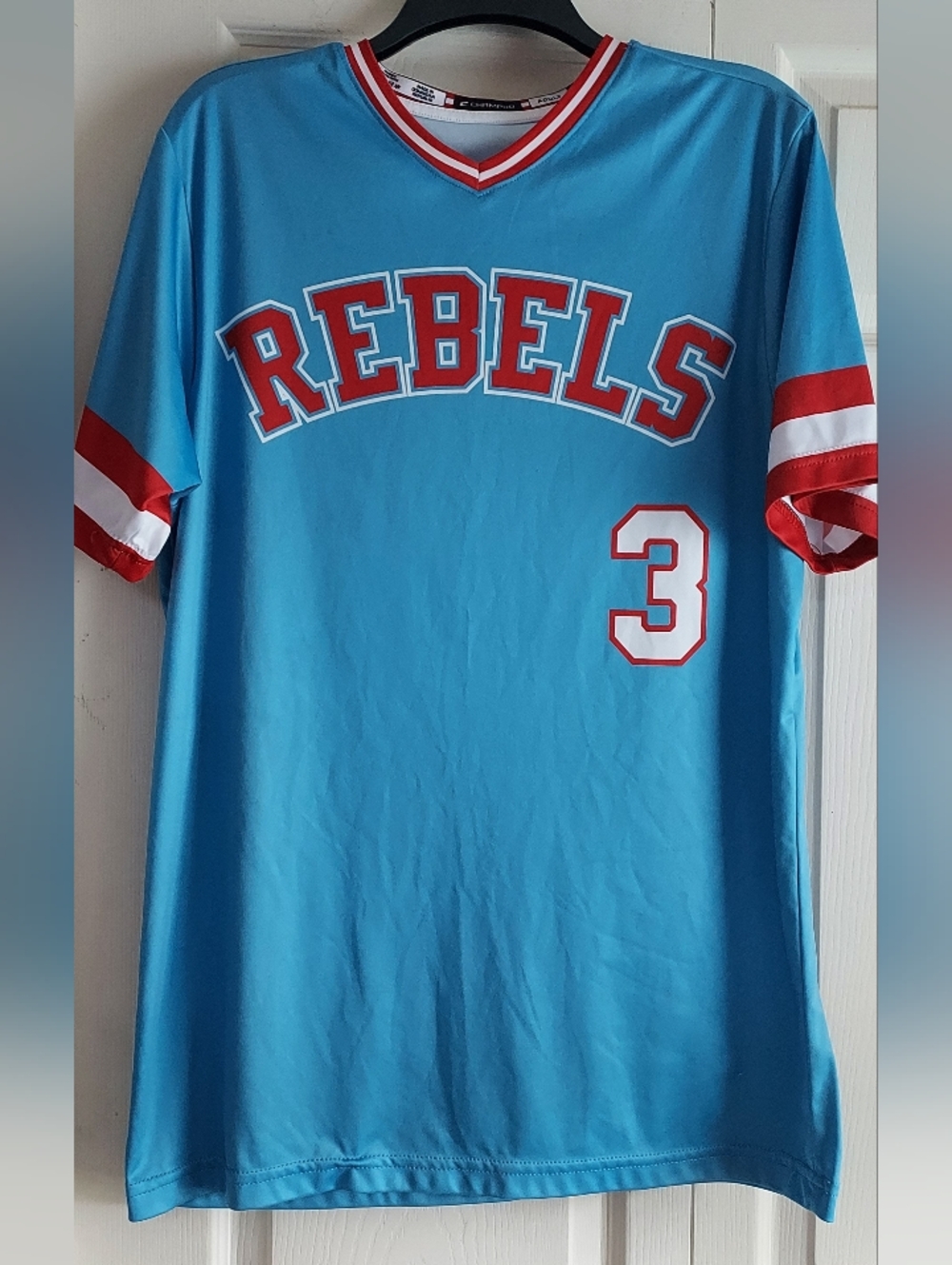 Ole Miss Rebels Baseball Jersey Blue Red Flag #3 Champro Large Collegiate NCAA
